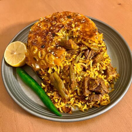 لوبیا پلو با گوشت تگه ای