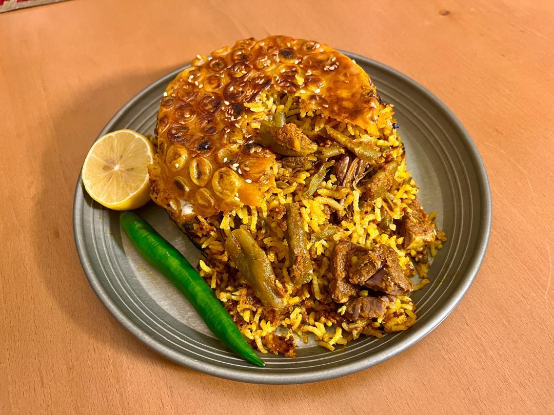 لوبیا پلو با گوشت تگه ای
